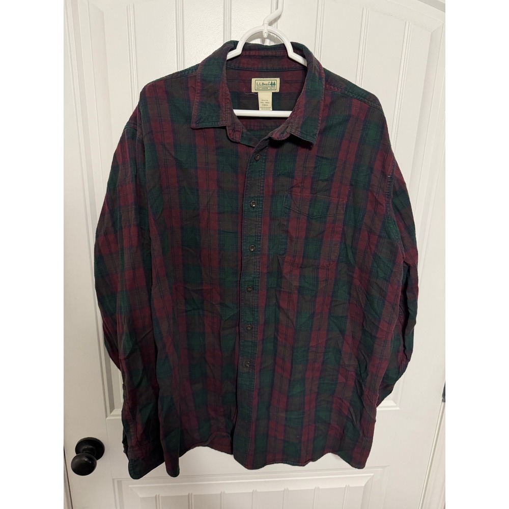 L.L. Bean Button Down Mens XXL Regular Plaid Long Sleeve Cotton Flannel EUC